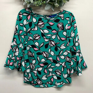 NWOT Apt. 9 3/4 Bell Sleeve Blouse Green Floral Print S